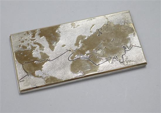 A George VI parcel gilt silver world map cigarette case by Asprey & Co, London, 1939, 8 oz.